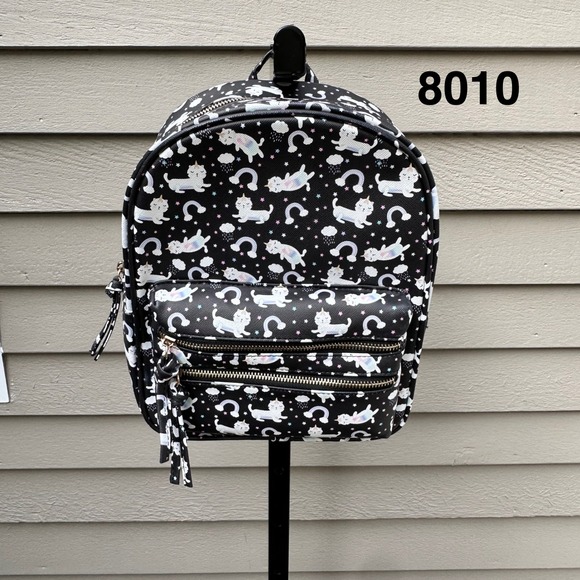 Under One Sky Handbags - Under One Sky Caticorn Rainbow Mini Backpack Black Faux Leather Kawaii Bag
